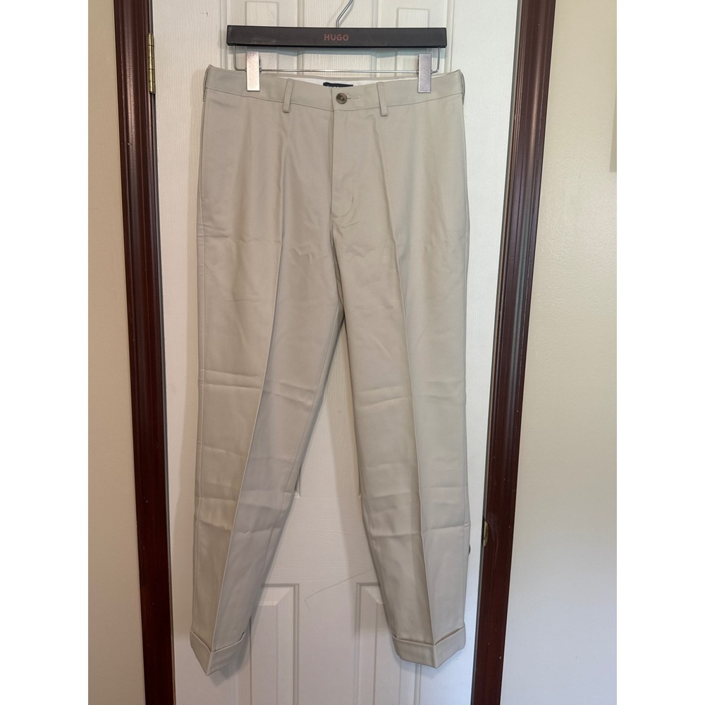 R&B Light Stone Chino‎ Pants Cuffed Hem Dress Casual Beige Size 32